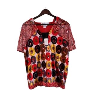 Glamour Costumes Red Sequins Hooded Short Sleeve Top Shirt Womens XL NEW